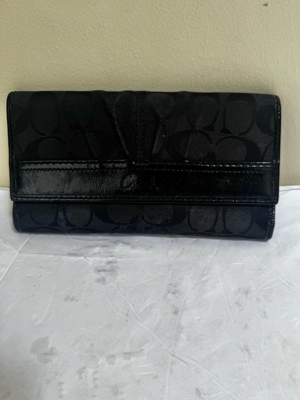 Coach Signature C Jacquard Leather TriFold Wallet Black Clutch Card Case Canvas - Picture 14 of 16